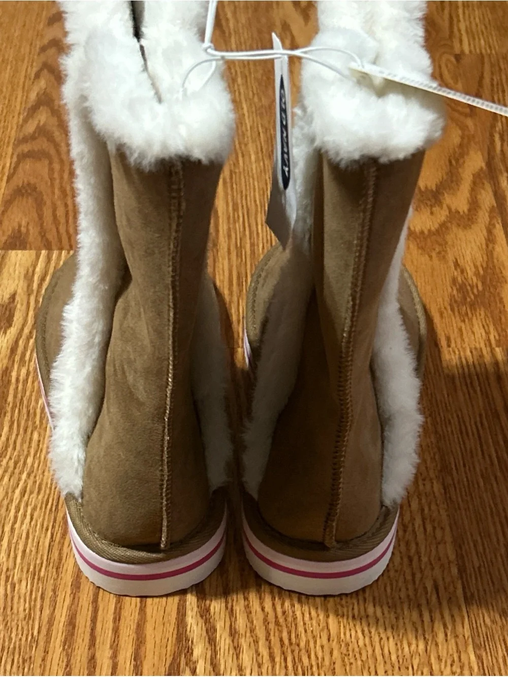 NWT Old Navy Tall Tan Cozy Boots Faux Suede Material Fur Lined Girl's Size 4